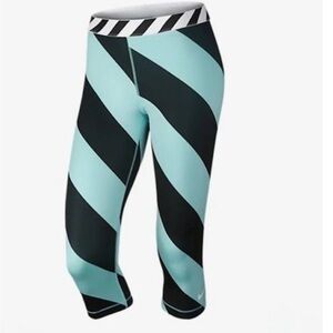 Nike Pro Women's Aqua and Black Striped Leggings